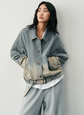 SAME FLOW 渐变做旧水洗牛仔衣女复古质感秋冬季宽松oversize外套