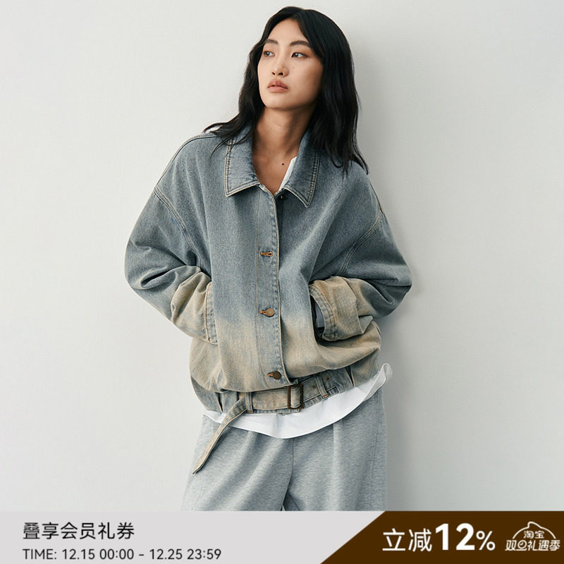 SAME FLOW 渐变做旧水洗牛仔衣女复古质感秋冬季宽松oversize外套
