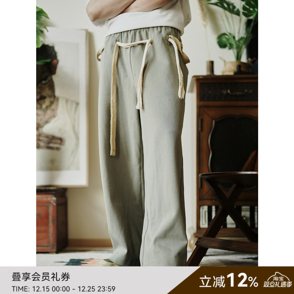 SAMEFLOW灰豆绿抽绳休闲长裤