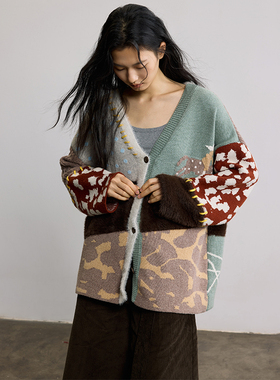 SAMEFLOW “以梦为马”羊毛混纺毛衣女冬季慵懒风复古开衫外套