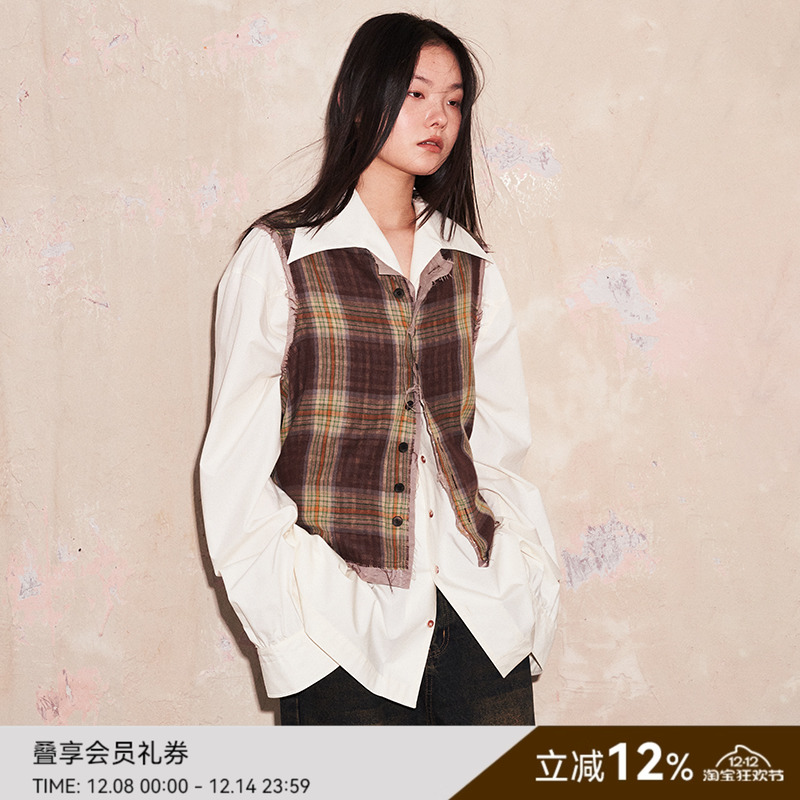 SAME FLOW 原创设计感双层面料拼接小众松弛感复古撞色格子马甲