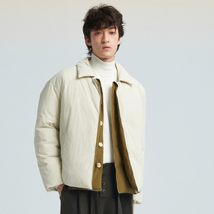 单品柔软舒适撞色双层门襟设计白绿棉服 秋冬保暖时尚 SAME FLOW