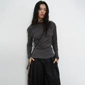 女秋季 SAMEFLOW 半高领针织打底衫 高弹力不规则褶皱层次内搭上衣