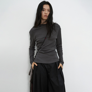 高弹力不规则褶皱层次内搭上衣 女秋季 SAMEFLOW 半高领针织打底衫