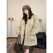 SAME 复古刺绣水洗夹克刺绣外套女 小马蛋花 FLOW×哎呀我 马