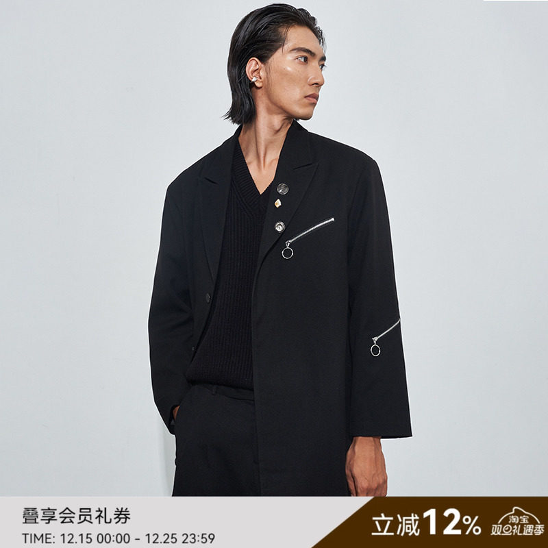 【走一推荐】SAME FLOW  原创日系黑色设计感纽扣休闲复古大衣