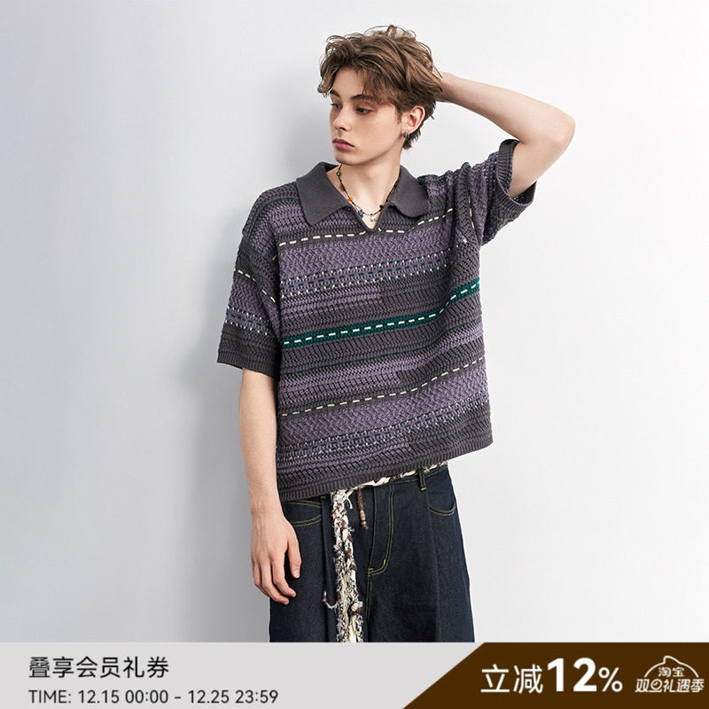 SAME FLOW 【波色谱】撞色独特针织活力配色宽松包容版型polo上衣