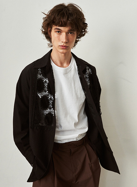 SAME FLOW  秋季情侣百搭衬衫宽松百搭薄款透气波点蕾丝长袖开衫