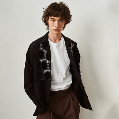 SAME FLOW  秋季情侣百搭衬衫宽松百搭薄款透气波点蕾丝长袖开衫