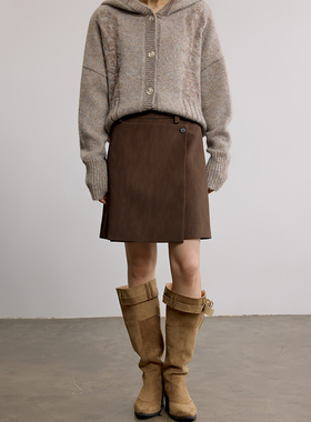 SAMEFLOW 简约气质百搭经典A版型哑光咖色麂皮复古显瘦半身短裙女