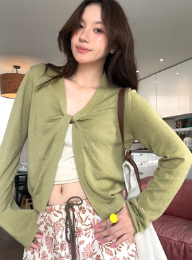 SAME FLOW 原创小众纽结领设计毛衣开衫慵懒早秋薄款针织上衣外套