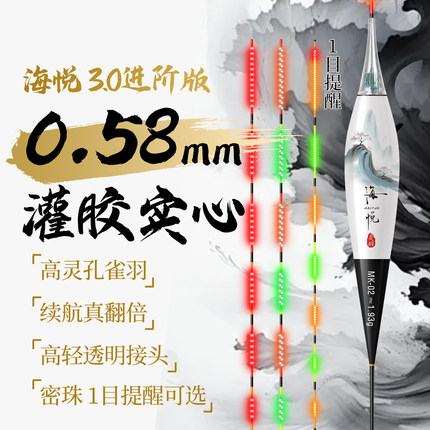 海悦灵羽0.58一目变色超密灯珠极细硬尾日夜两用夜光漂黑坑高灵敏