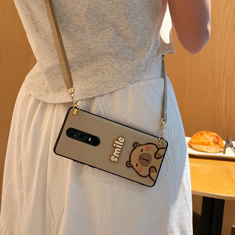 卡通水豚适用华为maters手机壳蚕丝纹华为MateRS保时捷保护套全包软边防摔网红斜挎挂绳个性可爱卡皮巴拉