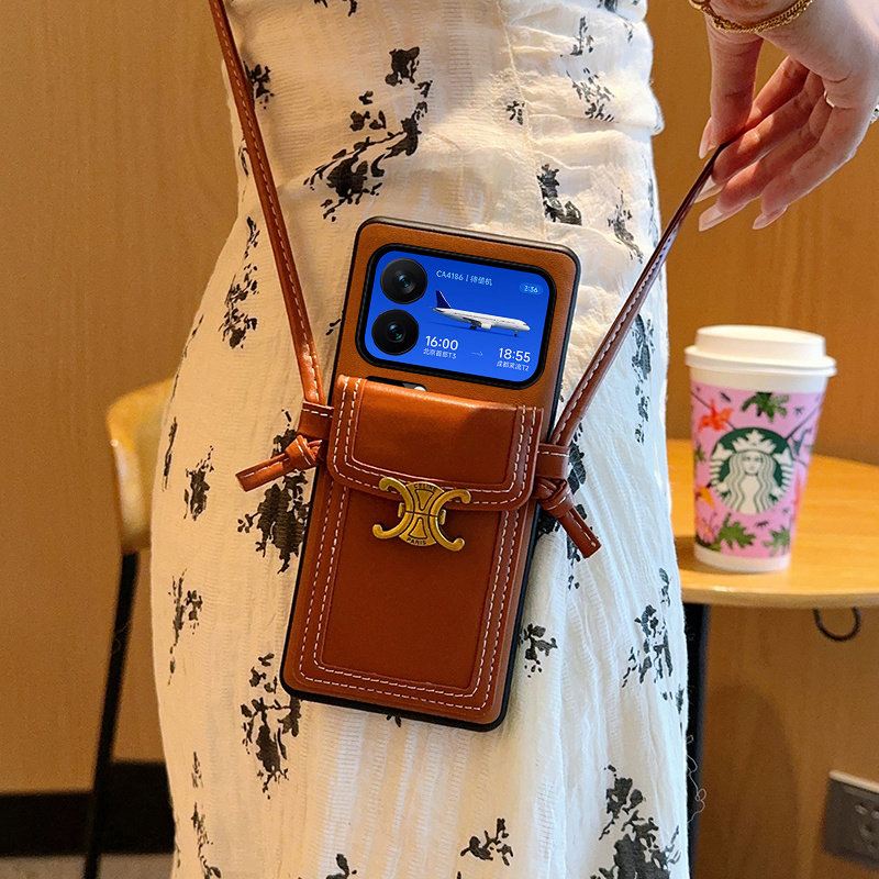 潮牌金属标适用小米17手机壳皮纹小米17promax保护套全包防摔斜挎挂绳卡包小米17pro高级感棕斜挎背带