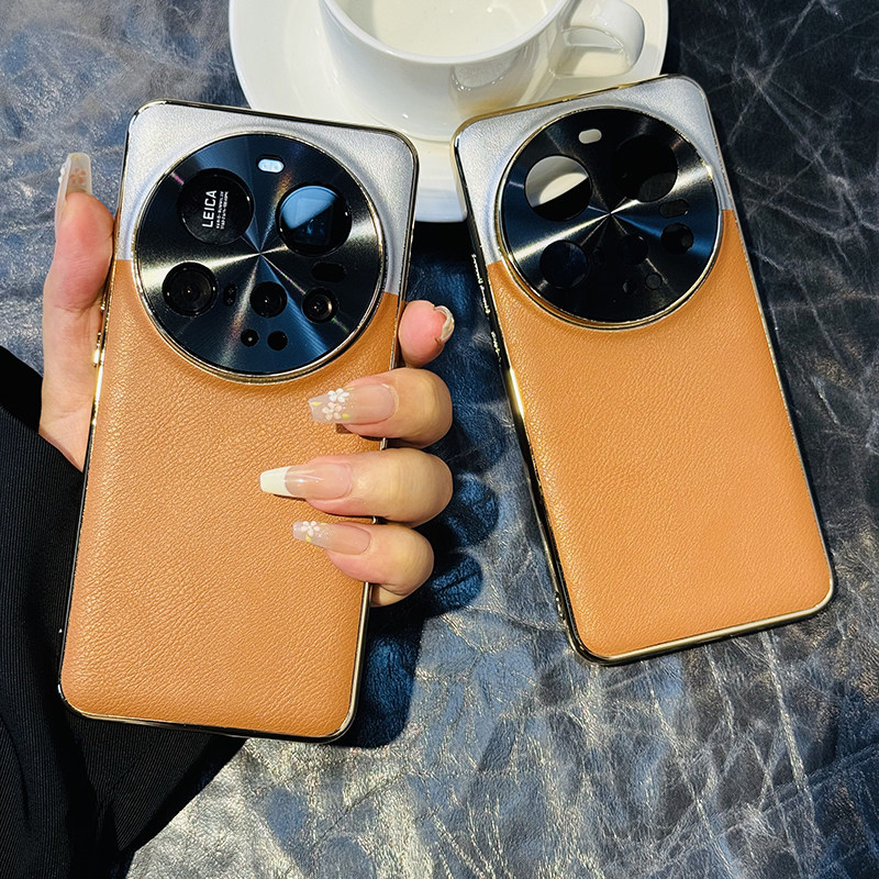 高级拼色适用小米15Ultra手机壳电镀皮纹米14ultra保护套全包防摔软边大漠银月米13ultra电镀金色12sultra