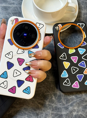 创意图案适用vivox300手机壳皮纹x300pro保护套全包防摔软边x200s高档磁吸橙色金属镜头x200promini