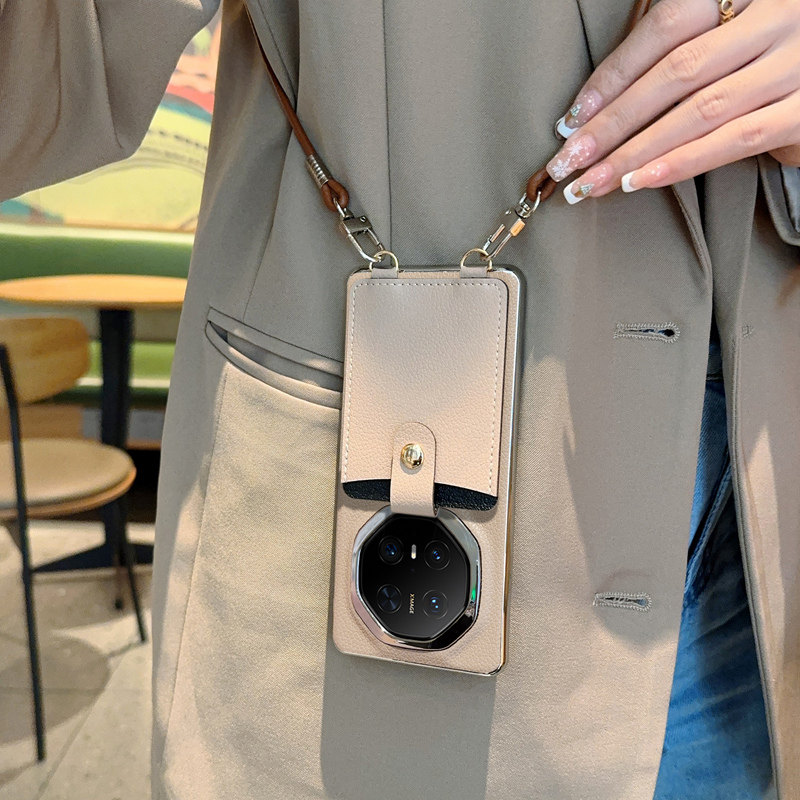 肤感荔枝纹适用华为mate80保时捷手机壳电镀皮纹mate80rs非凡大师保护套全包防摔mate80rs斜挎背带挂绳卡包