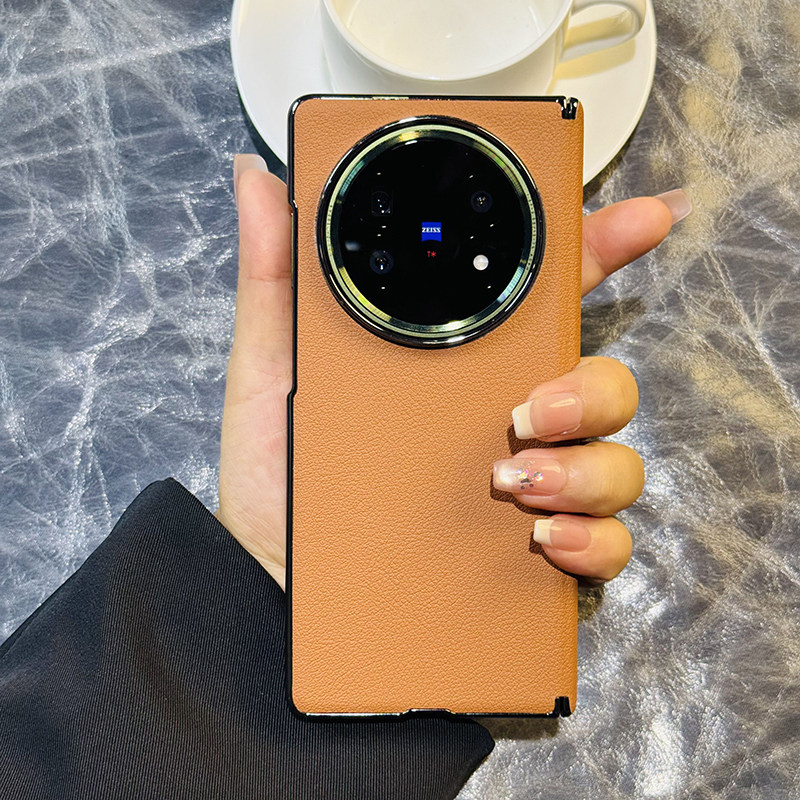 美拉德棕适用VIVOXFOLD5手机壳电镀皮纹vivo xfold5折叠屏保护套包中轴xfold5高级棕色VIVO创意男女