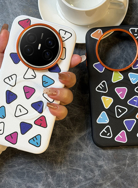 创意图案适用华为mte70AIR手机壳皮纹mate70air保护套全包防摔软边mate70高档磁吸橙色金属镜头mate60pro+