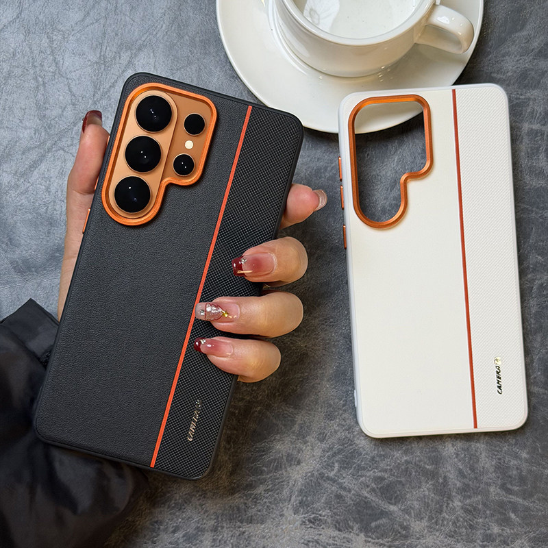 高级拼色适用三星s26edge手机壳皮纹galaxy s26保护套全包防摔s26ultra硅胶软边防摔高档橙色金属镜头三星s26