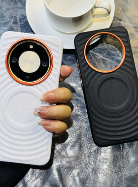 高档波漾纹适用荣耀x70手机壳皮纹荣耀X60保护套全包防摔高级磁吸简约男女荣耀x60pro橙色镜头波漾磁吸