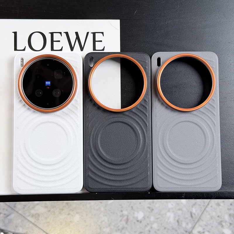 高级磁吸波漾纹适用vivox300s手机壳皮纹x300pro保护套全包防摔x300ultra软边防摔高档橙色金属镜头x200s