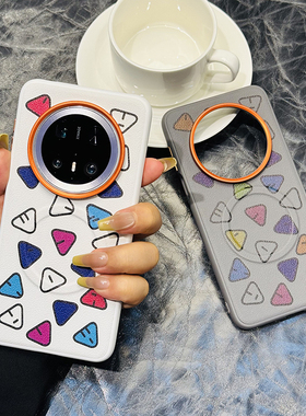 创意图案适用华为mte70pro手机壳皮纹mate60保护套全包防摔软边mate70高档磁吸橙色金属镜头mate60pro+