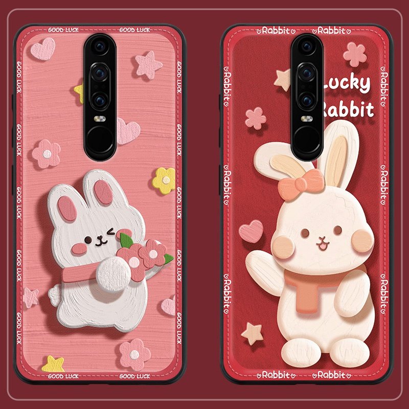 围脖兔子适用于华为mateRS手机壳硅胶软边NEO-AL00保护壳皮纹防摔RS保时捷全包呆萌兔子兔年新款男女