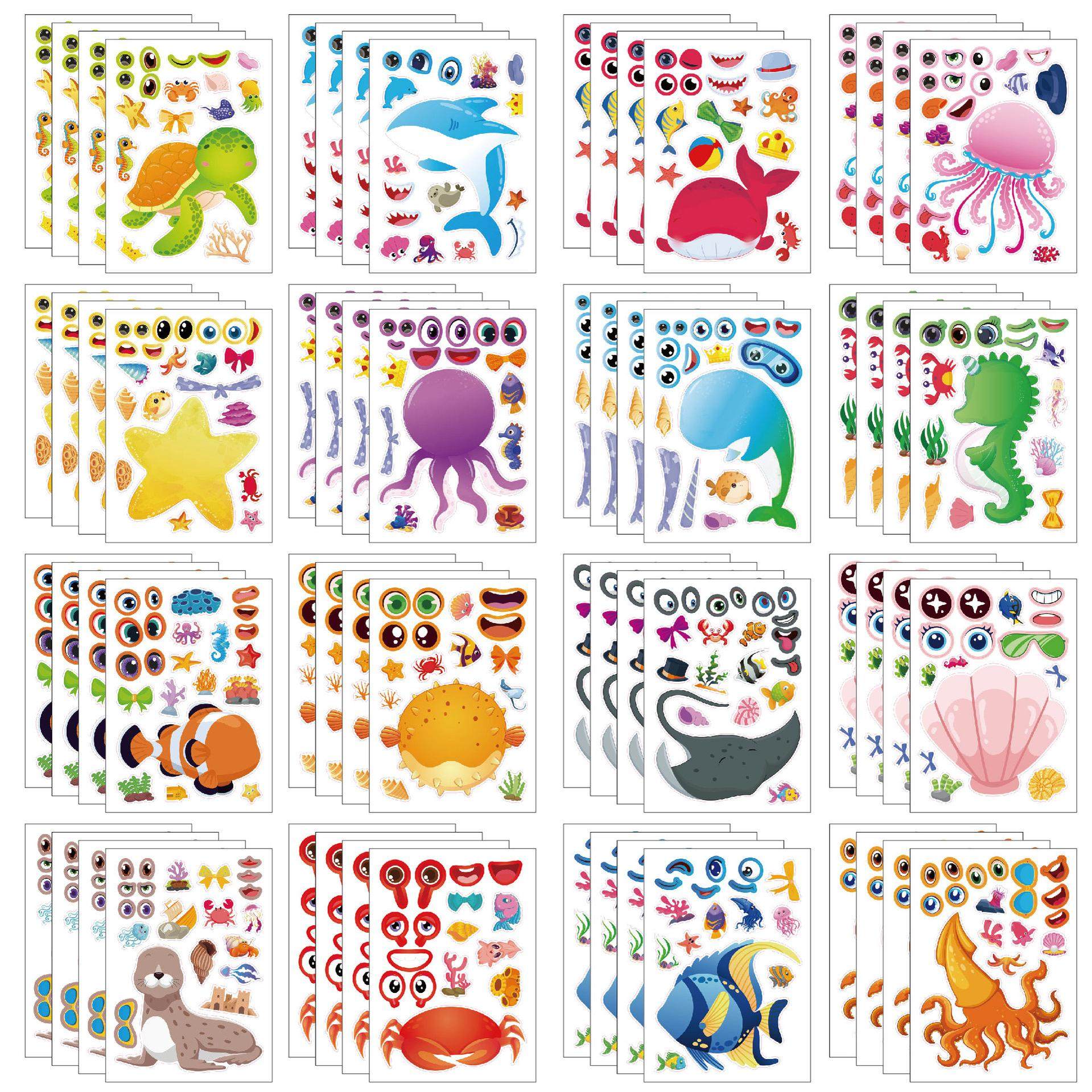 海洋动物主题拼图贴纸螃蟹乌龟卡通可爱换脸儿童派对diy贴画礼物,文具电教/文化用品/商务用品,贴纸/立体贴纸,淘宝优惠券,粉丝福利购,淘宝优惠卷