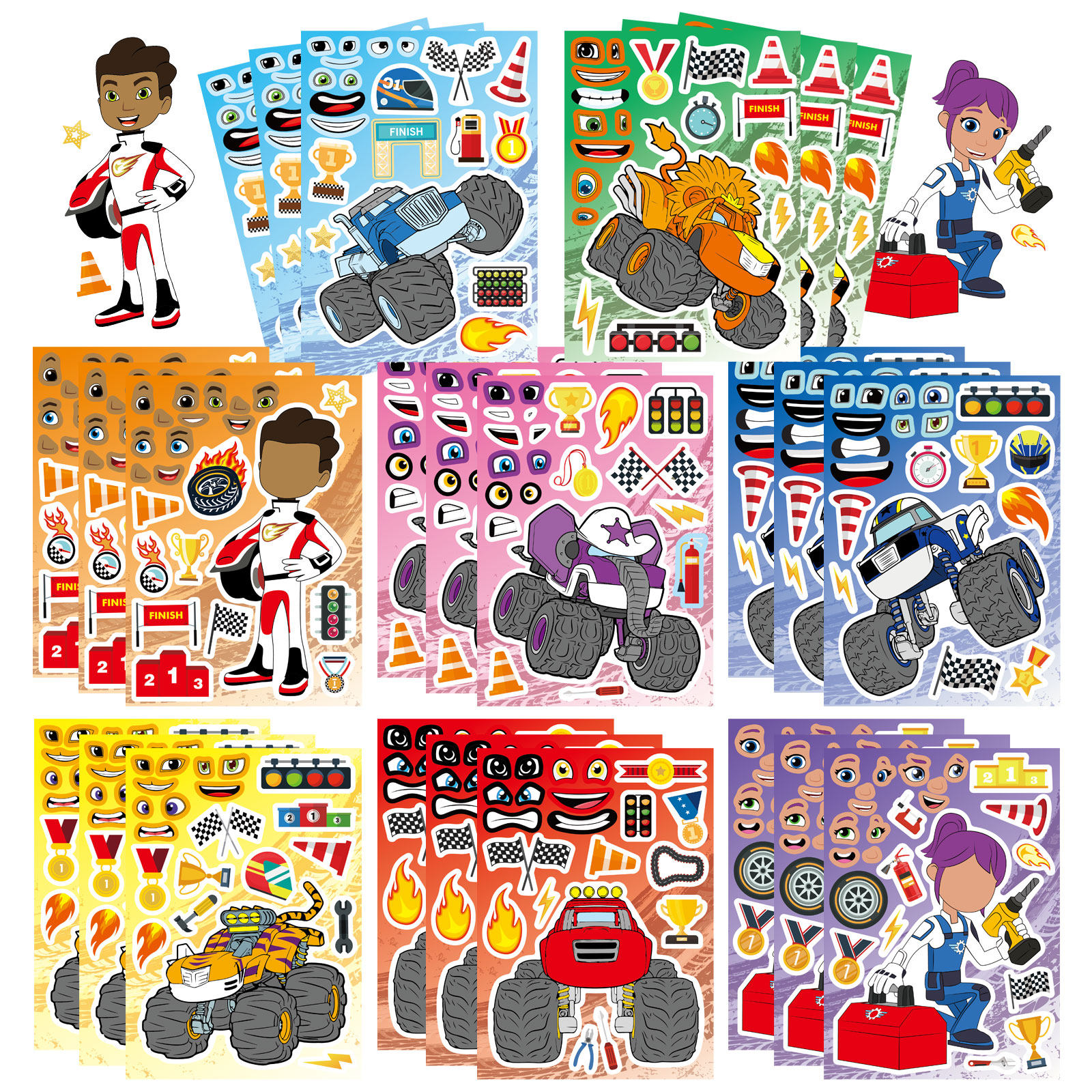 旋风战车队怪物卡车卡通拼图贴纸儿童DIY手账手提袋益智装饰贴画,文具电教/文化用品/商务用品,贴纸/立体贴纸,淘宝优惠券,粉丝福利购,淘宝优惠卷