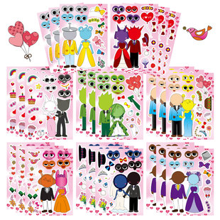 节奏盒子结婚版Sprunki拼图贴纸音乐盒子游戏儿童玩具礼物贴画