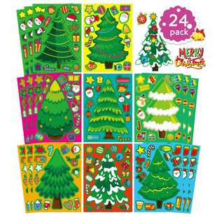 圣诞节圣诞树拼图贴纸儿童老人麋鹿雪花节日氛围布置墙贴画自粘