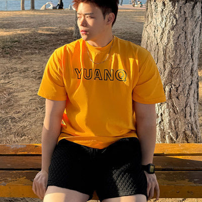 YUANQ25SS基础款美式短袖小领口小众休闲复古原创宽松重磅百搭T恤