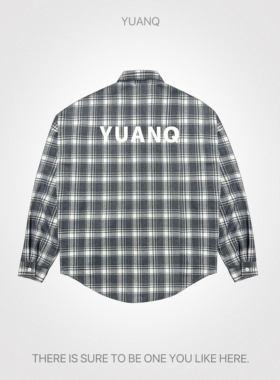 YUANQ25AW美式复古灰格子衬衫男女宽松休闲百搭衬衣外套潮牌上衣