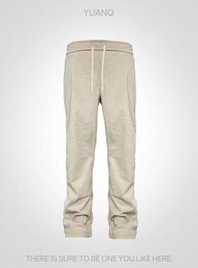 YUANQ24AW极简主义绒格子微喇叭长裤美式原创休闲cleanfit阔腿裤