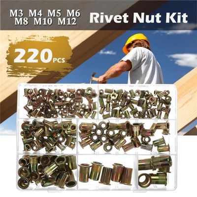 220Pcs Rivnut Rivet Nut Kit Round Head M3 M4 M5 M6 M8 M10 M1