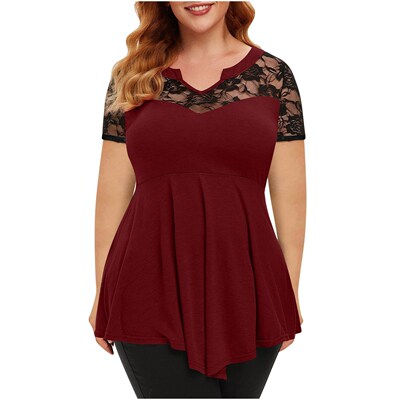 5xl Plus Size Tops Women's T-shirt Elegant Hollow Lace Casua
