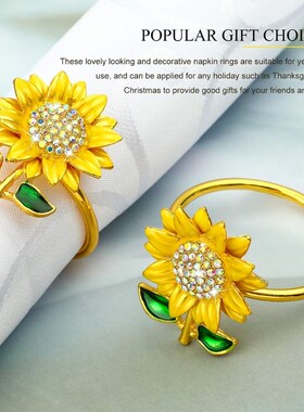 6PCS/Set Sunflower Napkin Holder Rings Metal Diamond Gold Na