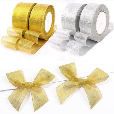 Gold silver ribbon 25 yards  metal shiny For wedding party C
