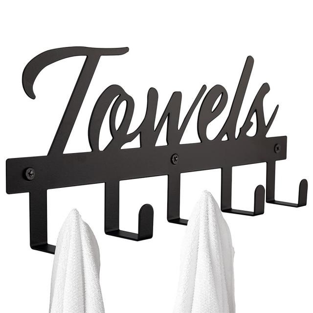 RecabLeght Wall Mounted Towel Holder Black Metal Bathroom Ha