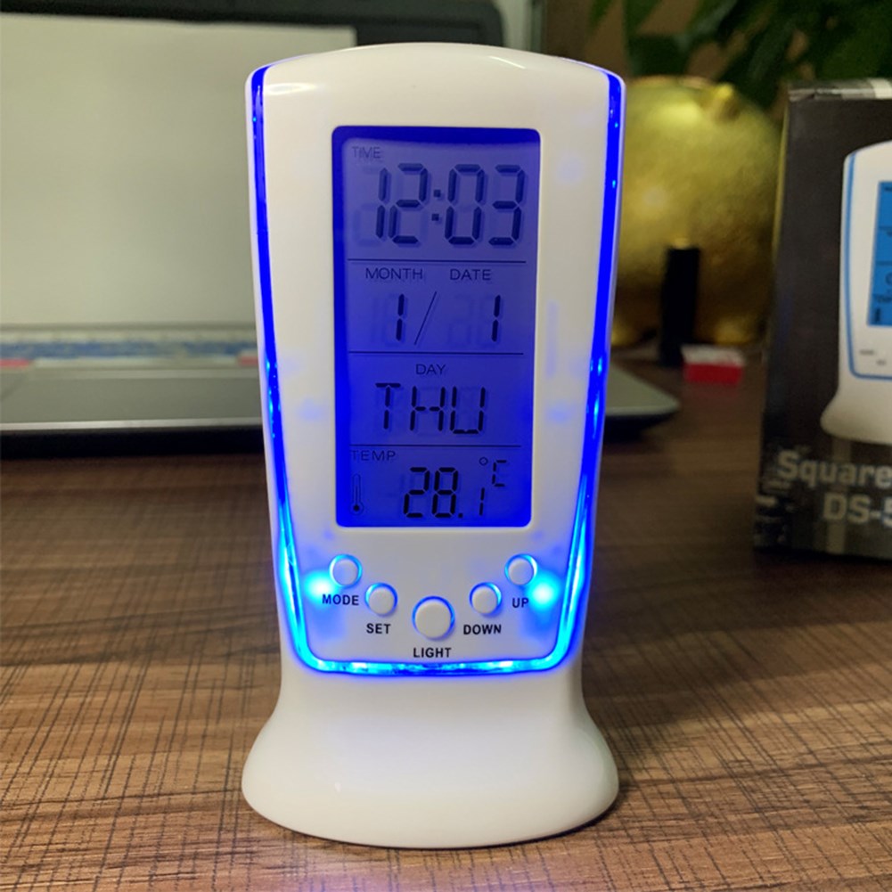 Mini Digital Clock LED Backlight Calendar Temperature Thermo