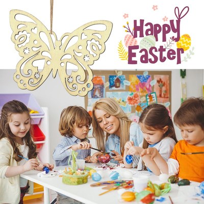 10Pcs Wood Easter Rabbit Eggs Owl Chip Ornament Hanging Tag