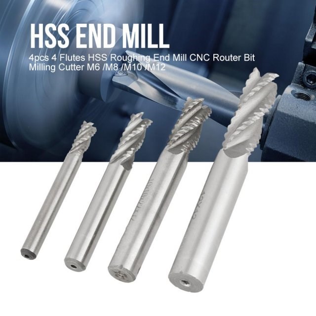 Hot Sale 4pcs/lot 4 Flutes HSS Roughing End Mill CNC Router