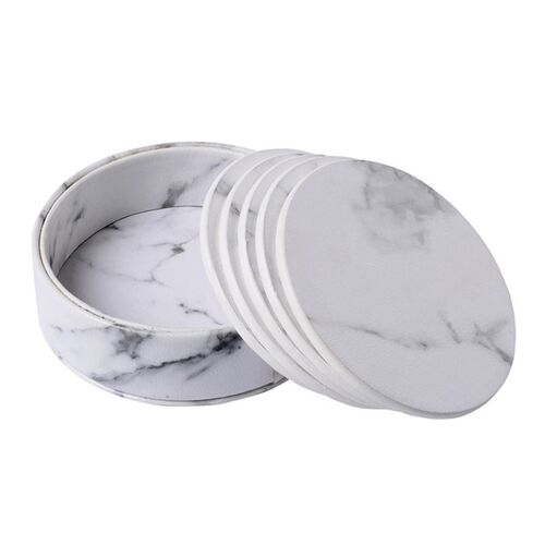 6pcs/set Marble Leather Round Square Drink Coasters Placemat