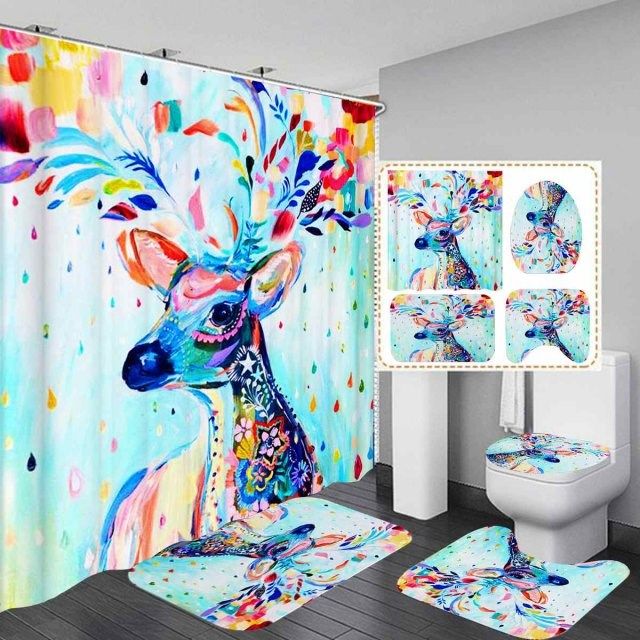 colorful deer type printing polyester waterproof shower curt