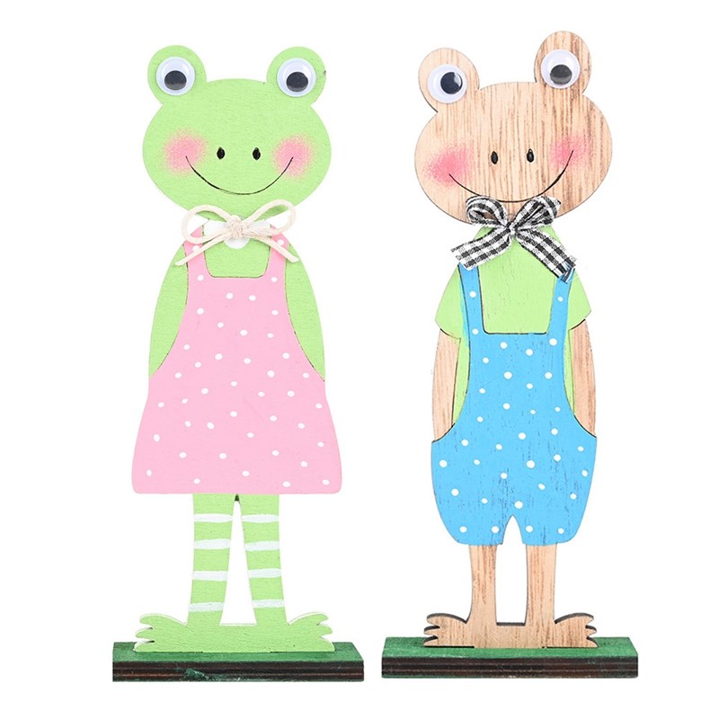 Easter Frogs Decoration Desktop Ornament Wooden Crafts Table