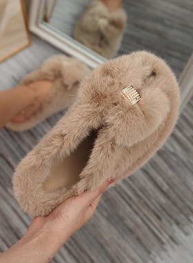 Winter Women Slippers Female Warm Plush Bow Open Toe Lady Sl