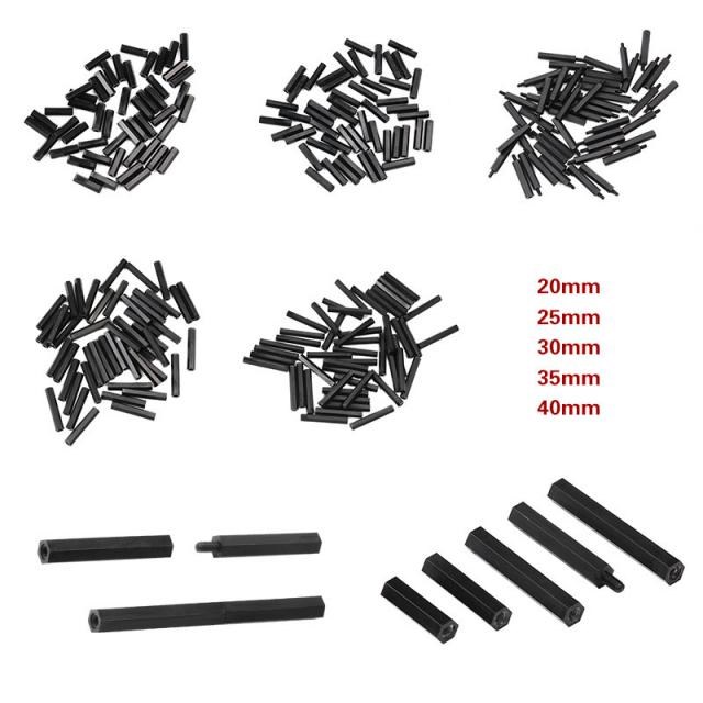 50Pcs M3 Black Hex Nylon Standoff Spacer Column 20/25/30/35/
