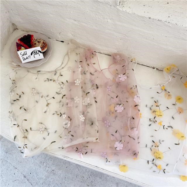 New Female Flower Embroidery Hand Bag Organza Casual Tote Me