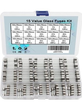 250 Pcs/set Glass Tube Fuse 15 Values Quick Blow Fuse 5*20mm